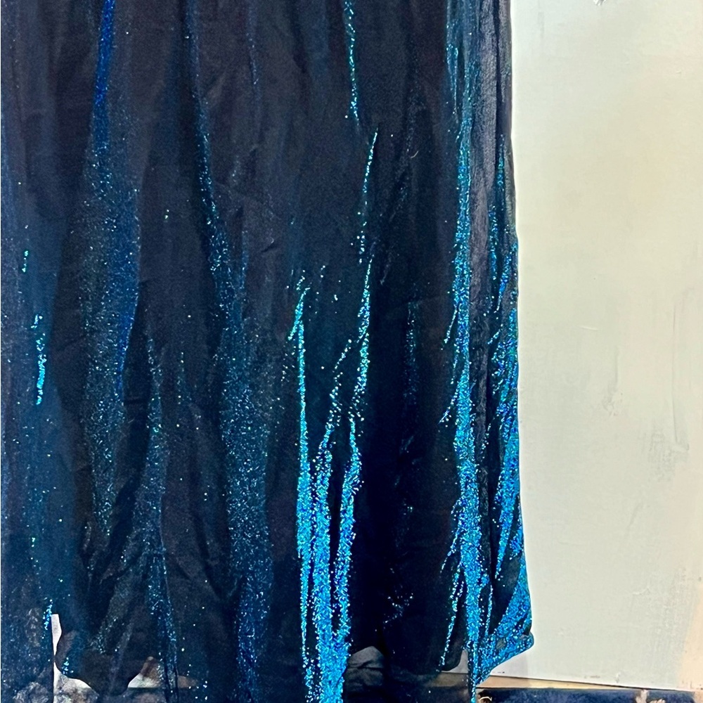 VINTAGE 80s‎ deep midnight teal prom gown formal dress sequin iridescent sparkle - Picture 8 of 15